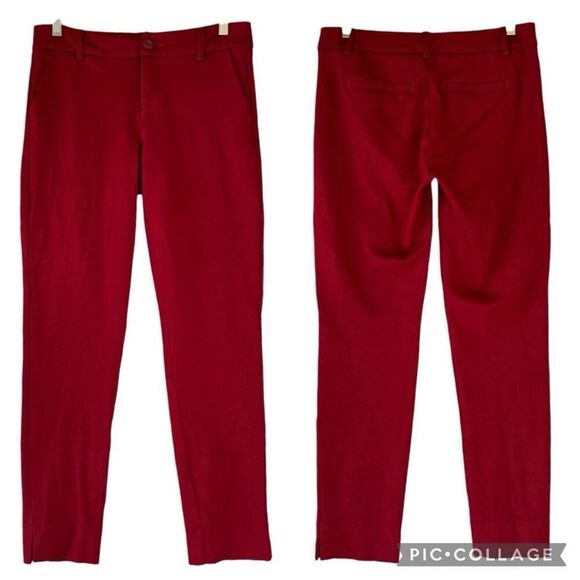 CAbi Ava Trousers Rhubarb Red Maroon Skinny Pants Slacks Pockets Split Cuff Sz 4 - Picture 1 of 8